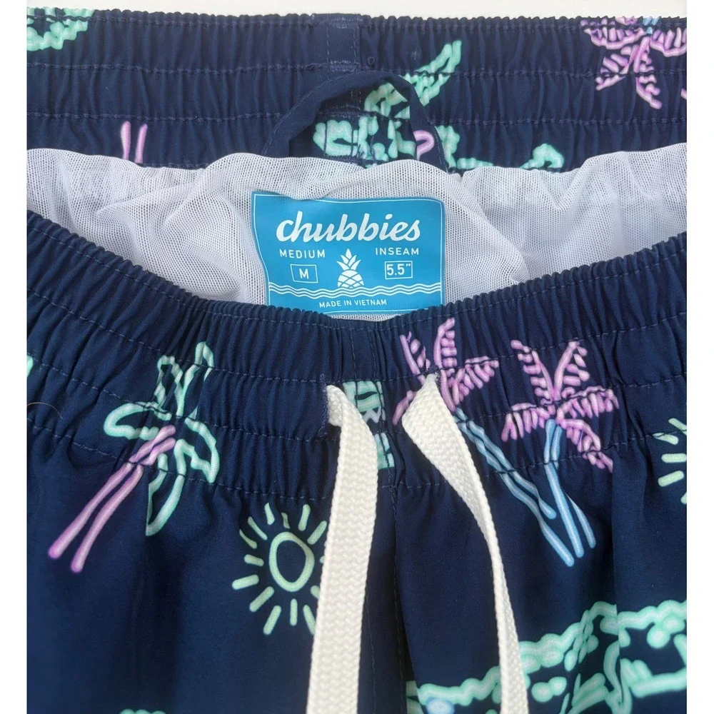 Chubbies Mens Swim Trunks Navy Neon Alligator Palm Tree Print Shorts  M - Picture 3 of 6